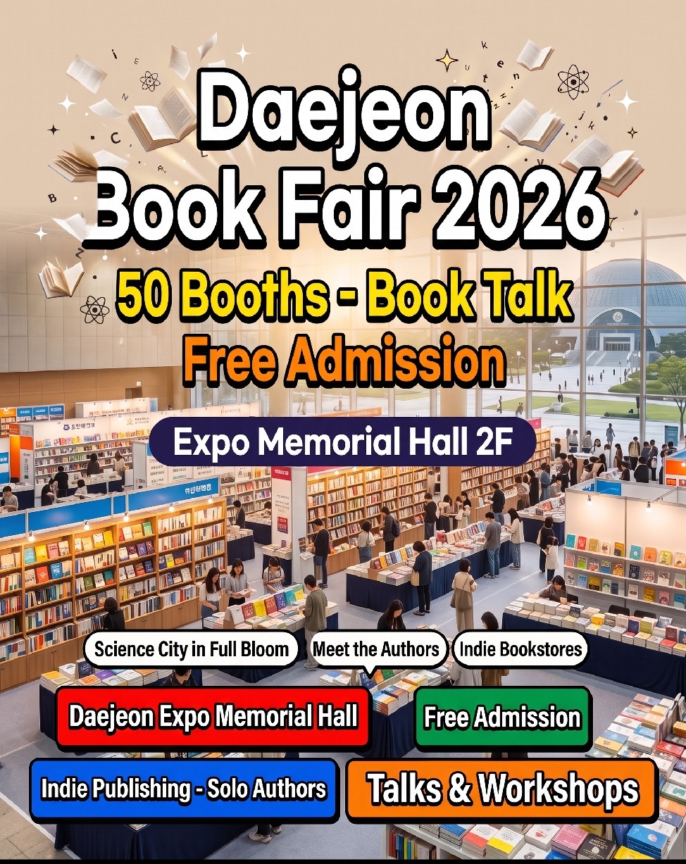 2026 Daejeon Book Fair at Expo Memorial Hall second floor with publisher and independent bookstore booths showcasing books in the science city of Daejeon