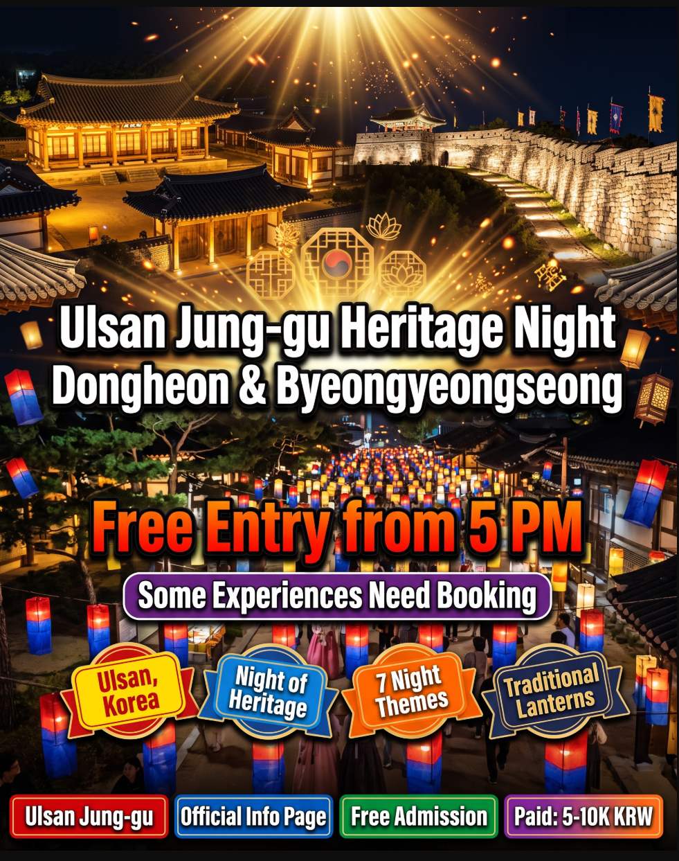 Ulsan Jung-gu National Heritage Night Walk 2026 at Ulsan Dongheon and Gyeongsang-jwado Byeongyeongseong Fortress, October 23–25, 5:00–10:00 PM nightly